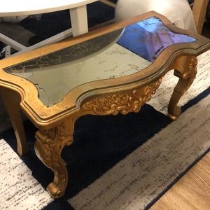 Vintage Italian Rococo Rectangle Mirrored Gold Accent Table 16 x 24 Plant Stand